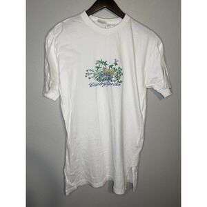 Vintage T-Shirt‎ Tunic Womens one Size White Knit Embroidered Country Garden